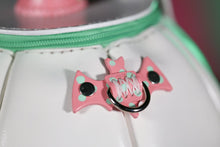 Load image into Gallery viewer, Handmade Leather Pumpkin Bag-Clown Face-Pink &amp; Mint
