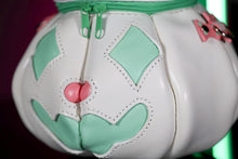 Load image into Gallery viewer, Handmade Leather Pumpkin Bag-Clown Face-Pink &amp; Mint
