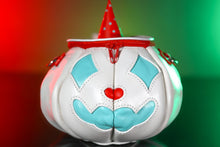 Load image into Gallery viewer, Handmade Leather Pumpkin Bag-Clown Face-Red &amp; Blue
