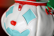 Load image into Gallery viewer, Handmade Leather Pumpkin Bag-Clown Face-Red &amp; Blue
