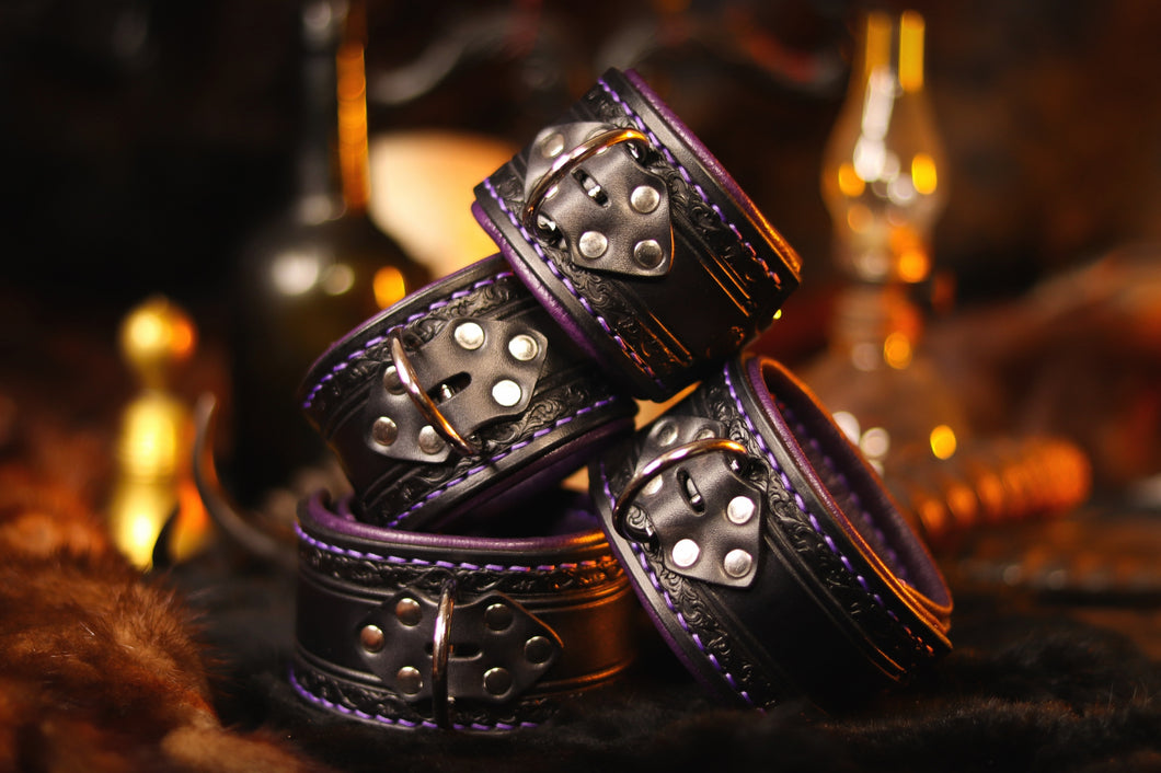 Black & Purple Filigree Wrist & Ankle Cuff Set.