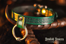 Load image into Gallery viewer, BDSM Submissive Collar/Ouroboros Drop Ring/Celtic embossing/Full Grain Leather
