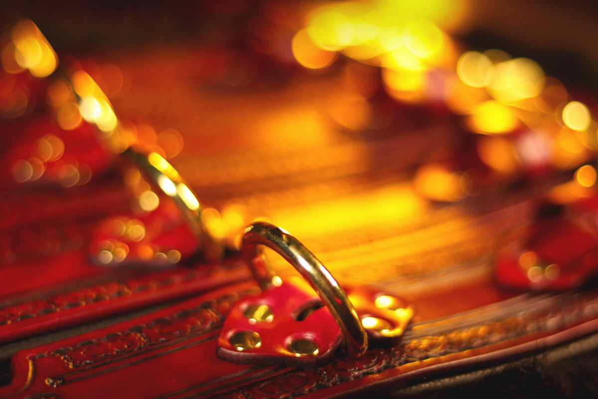 Red Leather cuffs with brass hardware