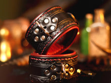 Load image into Gallery viewer, Filigree Wrist Cuffs w/ Burgundy Lining
