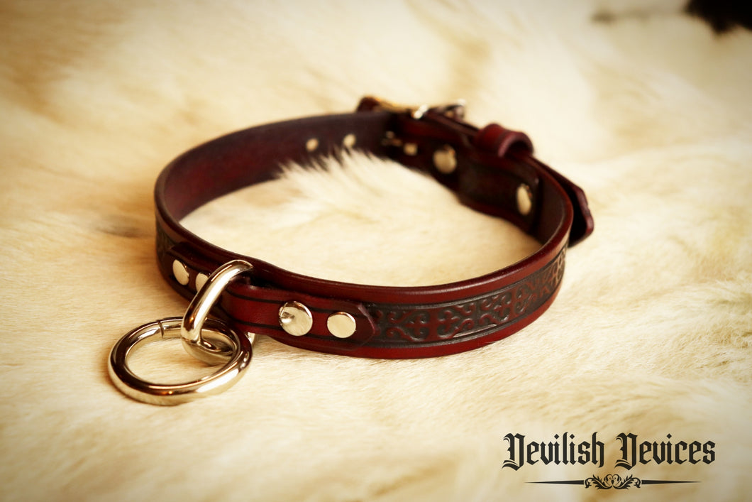 Leather Training Collar-Gothic Scroll