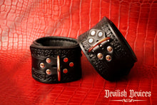 Load image into Gallery viewer, Leather Wrist Cuffs-Gothic Scroll
