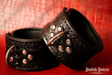 Load image into Gallery viewer, Leather Ankle Cuffs-Gothic Scroll
