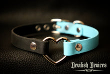 Load image into Gallery viewer, Vegan Leather Heart Ring Day Collar-Black &amp; Blue
